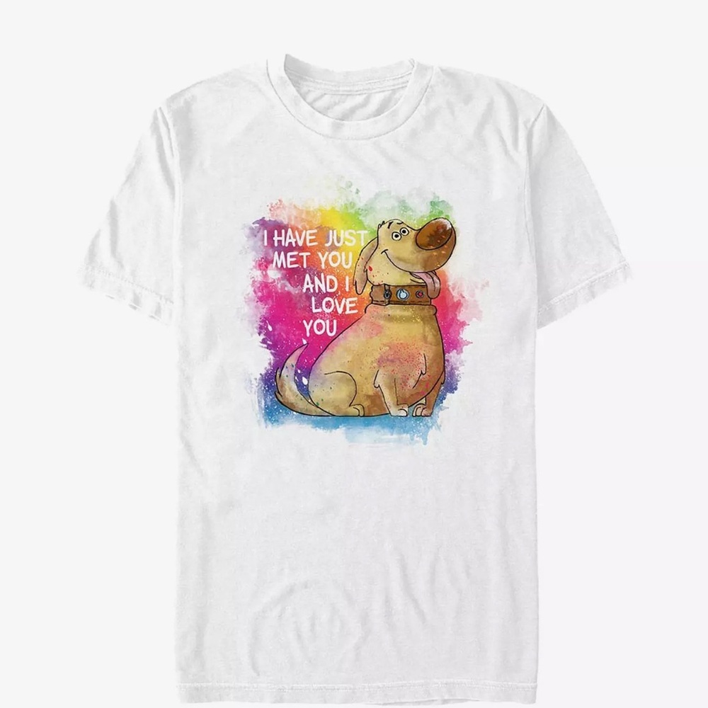 Disney Pixar Up Dug Watercolor Text T-Shirt